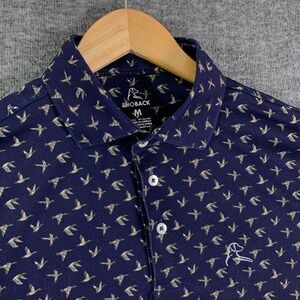 Rhoback Polo Men Medium Blue Ducks Print Performance Golf Geometric Stretch